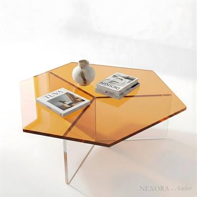 NEXORA | Transparan Pleksi Tasarım Altıgen Orta Sehpa | Premium Modern Sehpa
