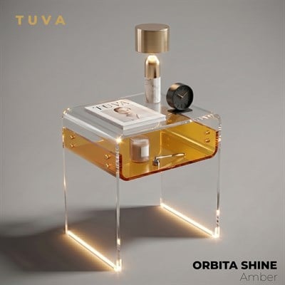 ORBITA SHINE | Led Ayaklı Büküm Raflı Pleksi Yan Sehpa Komodin | TUVA - Orbit Collection