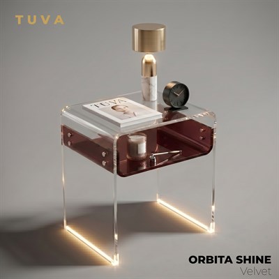 ORBITA SHINE | Led Ayaklı Büküm Raflı Pleksi Yan Sehpa Komodin | TUVA - Orbit Collection