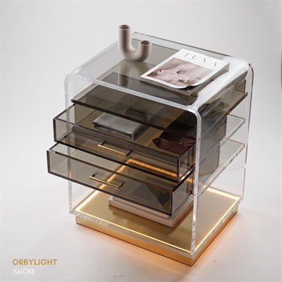 ORBYLIGHT | LED Işıklı Akrilik Komodin & Yan Sehpa — Uzaktan Kumandalı, 100+ Renk Seçenekli