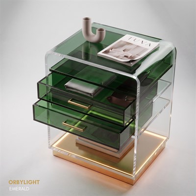 ORBYLIGHT | LED Işıklı Akrilik Komodin & Yan Sehpa — Uzaktan Kumandalı, 100+ Renk Seçenekli