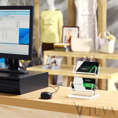 Pleksi Kartvizit Standı – İki Katlı Minimalist ve Elit Ofis Masaüstü Kartvizit Düzenleyici | Tuva Premium Tasarım