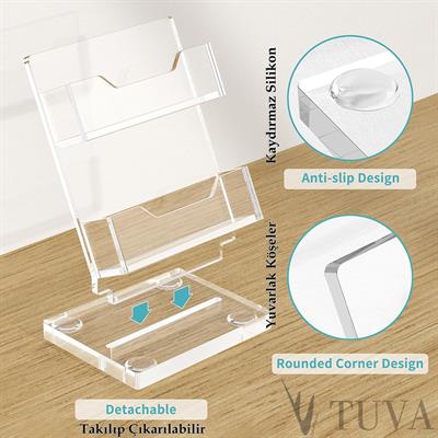 Pleksi Kartvizit Standı – İki Katlı Minimalist ve Elit Ofis Masaüstü Kartvizit Düzenleyici | Tuva Premium Tasarım