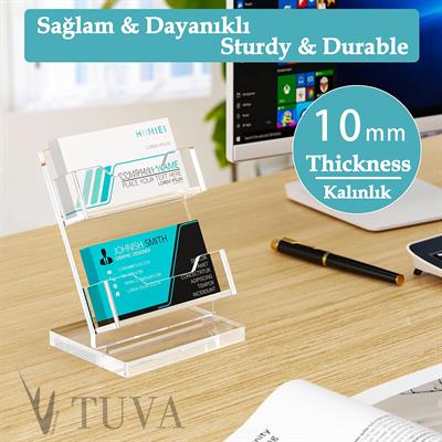 Pleksi Kartvizit Standı – İki Katlı Minimalist ve Elit Ofis Masaüstü Kartvizit Düzenleyici | Tuva Premium Tasarım