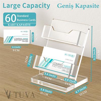 Pleksi Kartvizit Standı – İki Katlı Minimalist ve Elit Ofis Masaüstü Kartvizit Düzenleyici | Tuva Premium Tasarım
