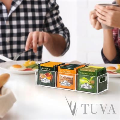 Premium 3 Bölmeli Tutacaklı Şeffaf Çay ve Kahve Düzenleyici Peçetelik | Elit Pleksi Düzenleyici Kutusu | Tuva Modern Mutfak & Ofis Tasarım ürünü