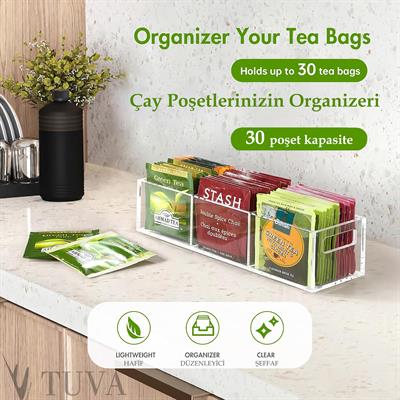 Premium 3 Bölmeli Tutacaklı Şeffaf Çay ve Kahve Düzenleyici Peçetelik | Elit Pleksi Düzenleyici Kutusu | Tuva Modern Mutfak & Ofis Tasarım ürünü