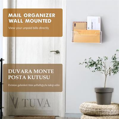 Premium Akrilik Duvara Monte & Masaüstü Evrak ve Mektup Düzenleyici | Şeffaf, Vida Seti Dahil