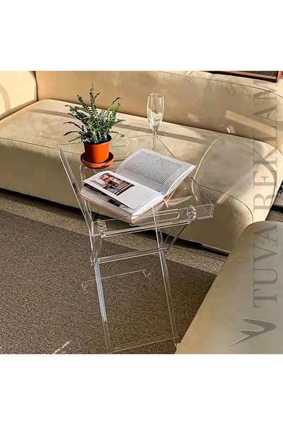 DECORA | Çarpraz Ayaklı Tepsili Yan Sehpa & Modern Şeffaf Tuva Tasarım | Tuva Yeni Nesil Mobilya