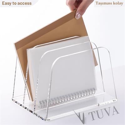 Şeffaf Modern Tuva Pleksi Ters Üçgen Tasarım Bölmeli Kitap ve Evrak Düzenleyici | Minimal Modern Elit Masaüstü Organizer