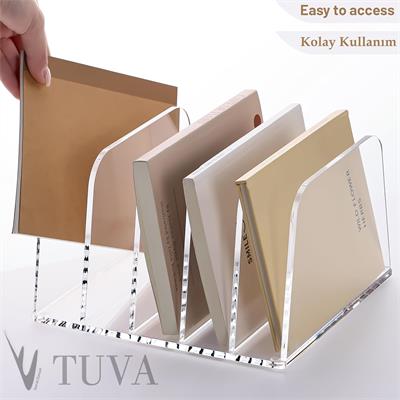 Şeffaf Modern Tuva Pleksi Ters Üçgen Tasarım Bölmeli Kitap ve Evrak Düzenleyici | Minimal Modern Elit Masaüstü Organizer