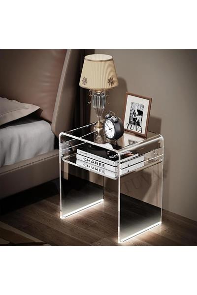 ORBITA SHINE | Led Ayaklı Büküm Raflı Pleksi Yan Sehpa Komodin