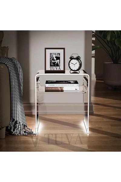 ORBITA SHINE | Led Ayaklı Büküm Raflı Pleksi Yan Sehpa Komodin