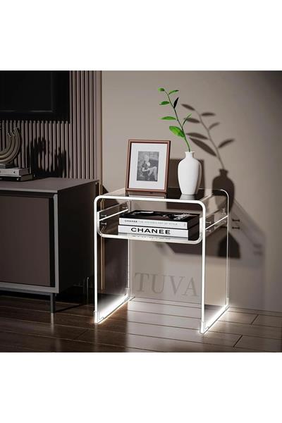 ORBITA SHINE | Led Ayaklı Büküm Raflı Pleksi Yan Sehpa Komodin