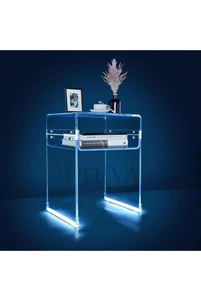 ORBITA SHINE | Led Ayaklı Büküm Raflı Pleksi Yan Sehpa Komodin