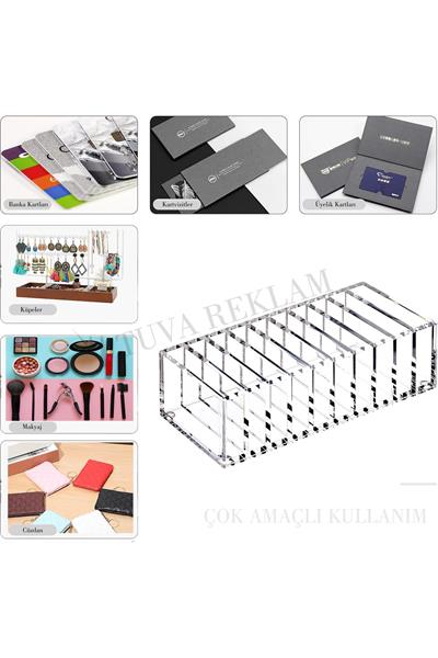 10 Bölmeli Şeffaf Kartvizitlik | Takı & Makyaj Organizeri | Elit Organizer