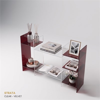 STRATA | Akrilik Raf Ünitesi & Konsol | Şeffaf Pleksi Konsol & Kitaplık