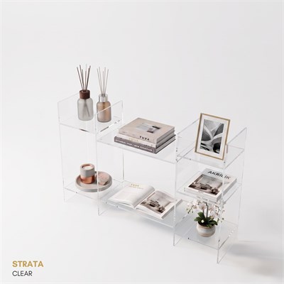STRATA | Akrilik Raf Ünitesi & Konsol | Şeffaf Pleksi Konsol & Kitaplık