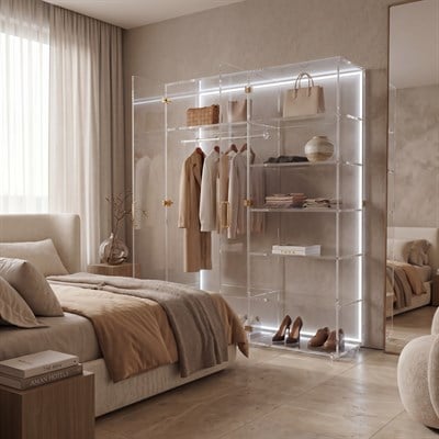 The ACRYLIGHT CURATO | Premium Şeffaf Işıklı Pleksi Gardırop & Vitrin | TUVA 