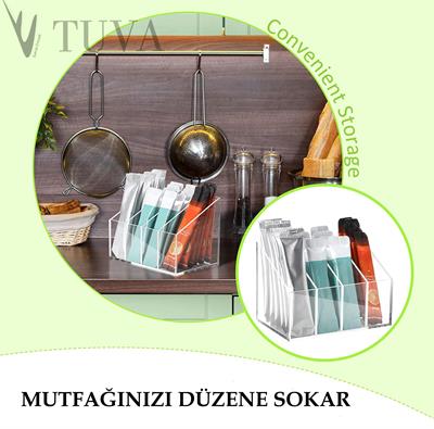 Tuva Modern Şeffaf Pleksi 4 Bölmeli Kademe Tasarımlı Mutfak Organizer | Dolap İçi Düzenleyici – Kafe & Restoran Kullanımı