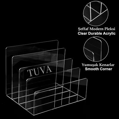Tuva Modern Şeffaf Pleksi 4 Kademe Bölmeli Premium Makyaj & Takı Organizer | Masa Üstü ve Dolap İçi Düzenleyici