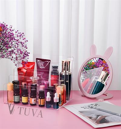 Tuva Modern Şeffaf Pleksi 4 Kademe Bölmeli Premium Makyaj & Takı Organizer | Masa Üstü ve Dolap İçi Düzenleyici