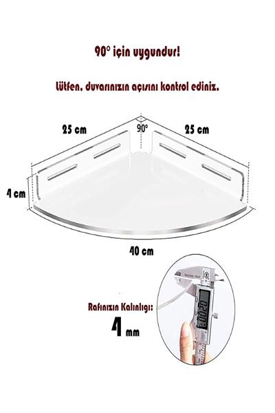 Dik Açılı Pasta Dilim Banyo Rafı – Şeffaf Pleksiyle Şıklığın Köşesi | TUVA Elit Dekorasyon