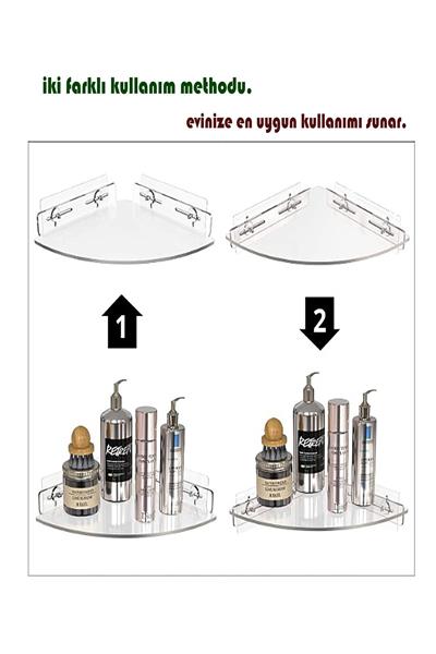Dik Açılı Pasta Dilim Banyo Rafı – Şeffaf Pleksiyle Şıklığın Köşesi | TUVA Elit Dekorasyon