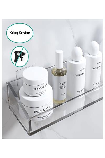Modern Formlu Duvara Monte Edilebilir Kapalı Yan ve Arka Yüzeyli Premium Banyo Rafı | TUVA Elit Dekorasyon