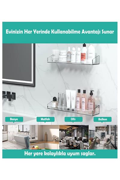 Modern Formlu Duvara Monte Edilebilir Kapalı Yan ve Arka Yüzeyli Premium Banyo Rafı | TUVA Elit Dekorasyon