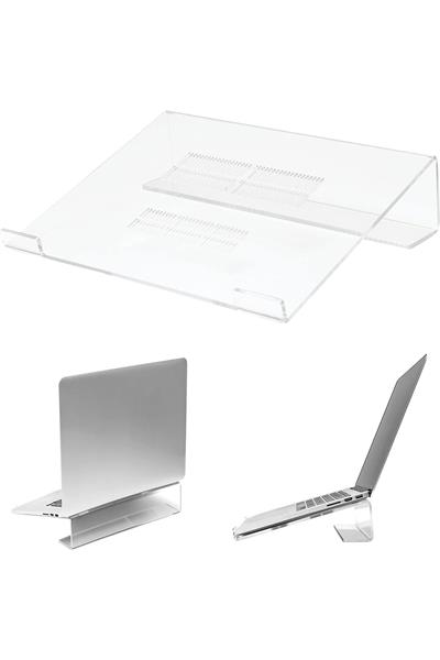 Modern Bükümlü Pleksi Notebook Stand – Ergonomik & Şeffaf Tasarım | TUVA Premium Dekorasyon