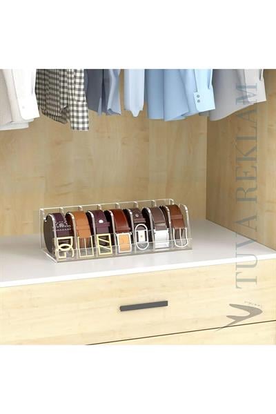 7 Bölmeli Modern Kemer Organizer - Dolap İçi Düzenleyici | Şeffaf Şıklığın Yeni Tanımı
