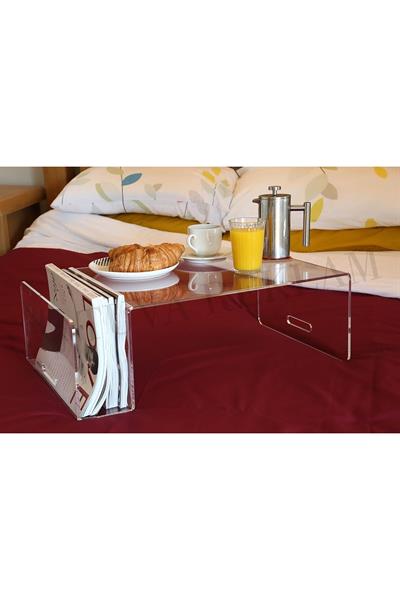 Şeffaf Keyif Tepsisi & Laptop Standı - Modern L Formlu Yan Raflı Tasarım