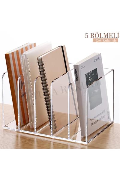 5 Bölmeli Yuvarlak Köşeli Şeffaf Kitap & Dergi Organizeri | Elit Tasarım