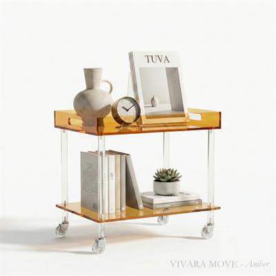 VIVARA Move | Tekerlekli Çubuk Ayaklı İki Katlı Pleksi Minimalist Yan Sehpa | Tuva Yeni Nesil Mobilya 