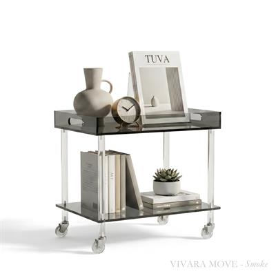 VIVARA Move | Tekerlekli Çubuk Ayaklı İki Katlı Pleksi Minimalist Yan Sehpa | Tuva Yeni Nesil Mobilya 