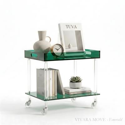 VIVARA Move | Tekerlekli Çubuk Ayaklı İki Katlı Pleksi Minimalist Yan Sehpa | Tuva Yeni Nesil Mobilya 