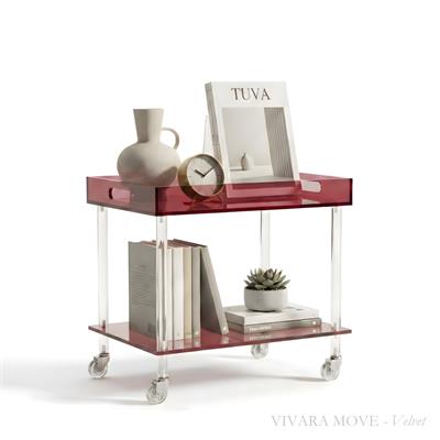 VIVARA Move | Tekerlekli Çubuk Ayaklı İki Katlı Pleksi Minimalist Yan Sehpa | Tuva Yeni Nesil Mobilya 