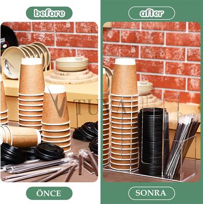 Yeni Nesil Modern Karton Bardak Pipet Peçete Organizer Düzenleyici | Kafe Restoran Mutfak | TUVA Premium Tasarım