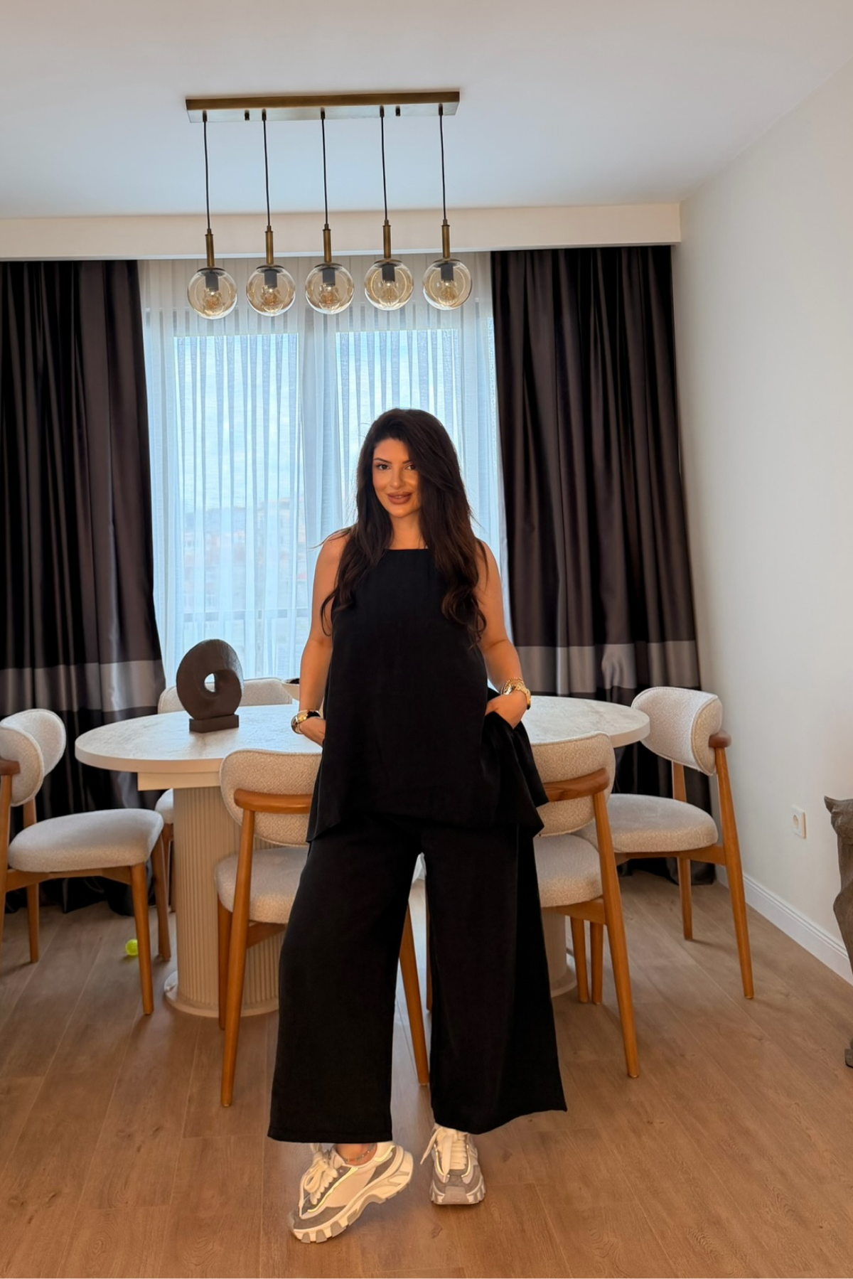 Asimetrik Kesim Deri Örgü Askılı Tencel Tulum 