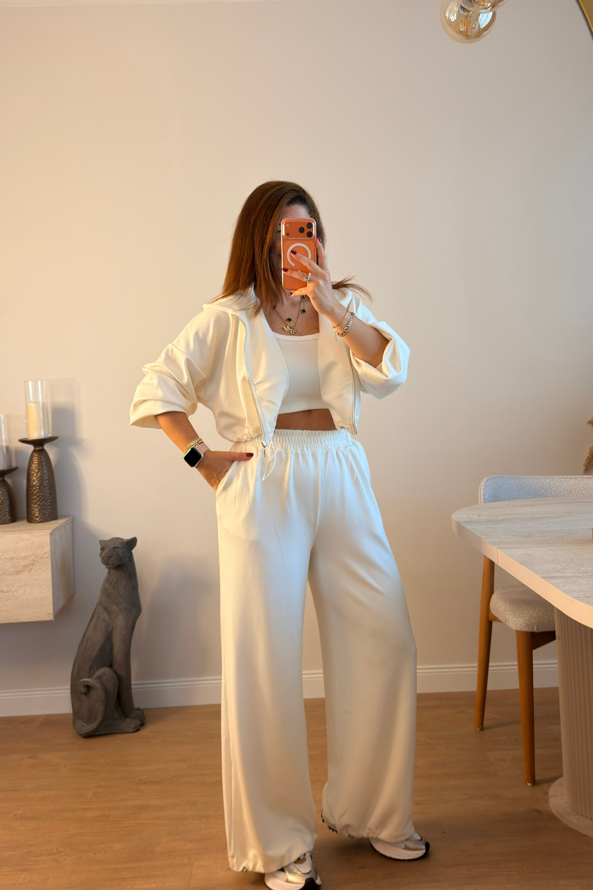 Ekru Crop 3Lü Kapüşonlu Modal Takım
