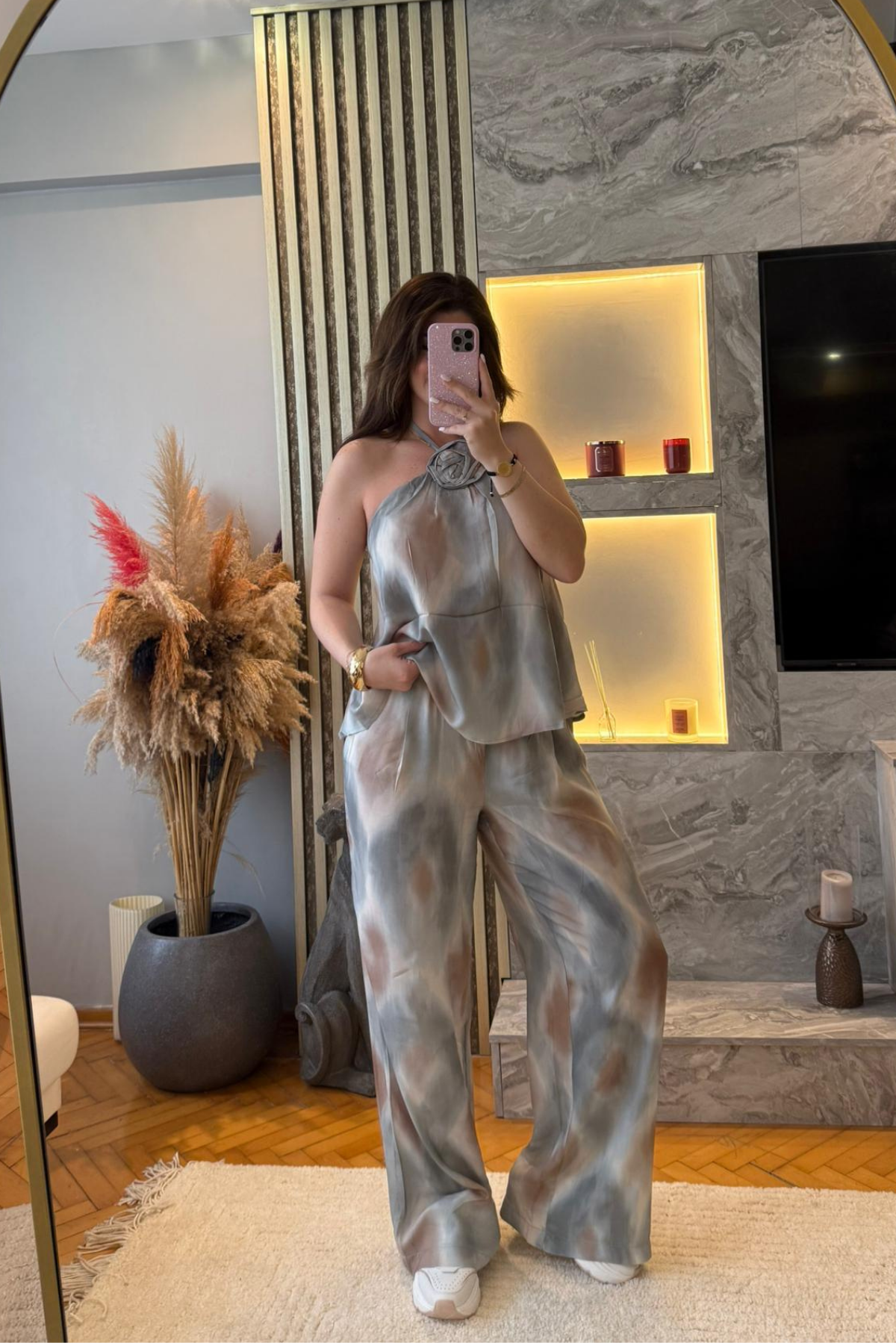 Gül Detaylı Straplez Takım