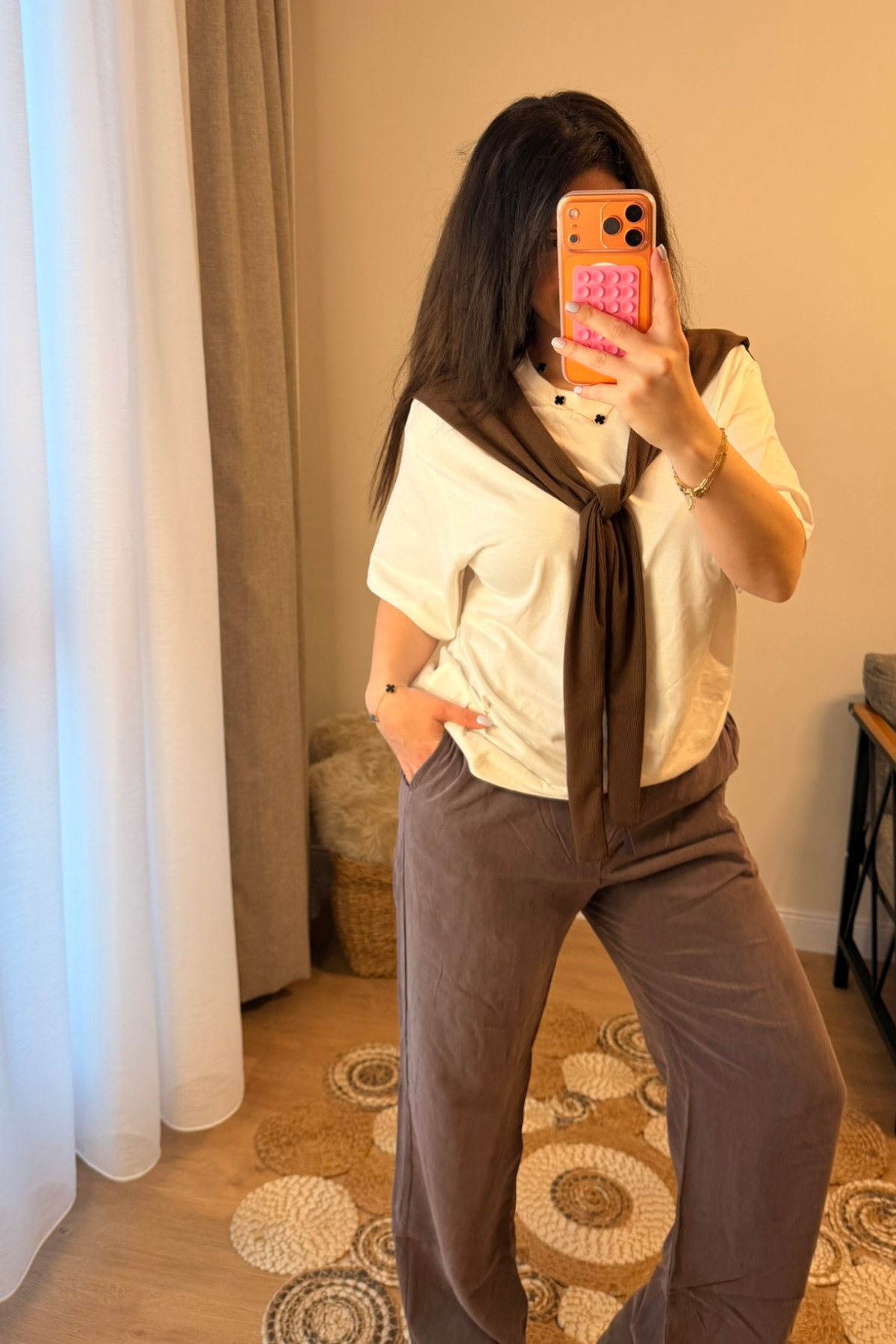 Kahve Önden Bağlamalı Bluz