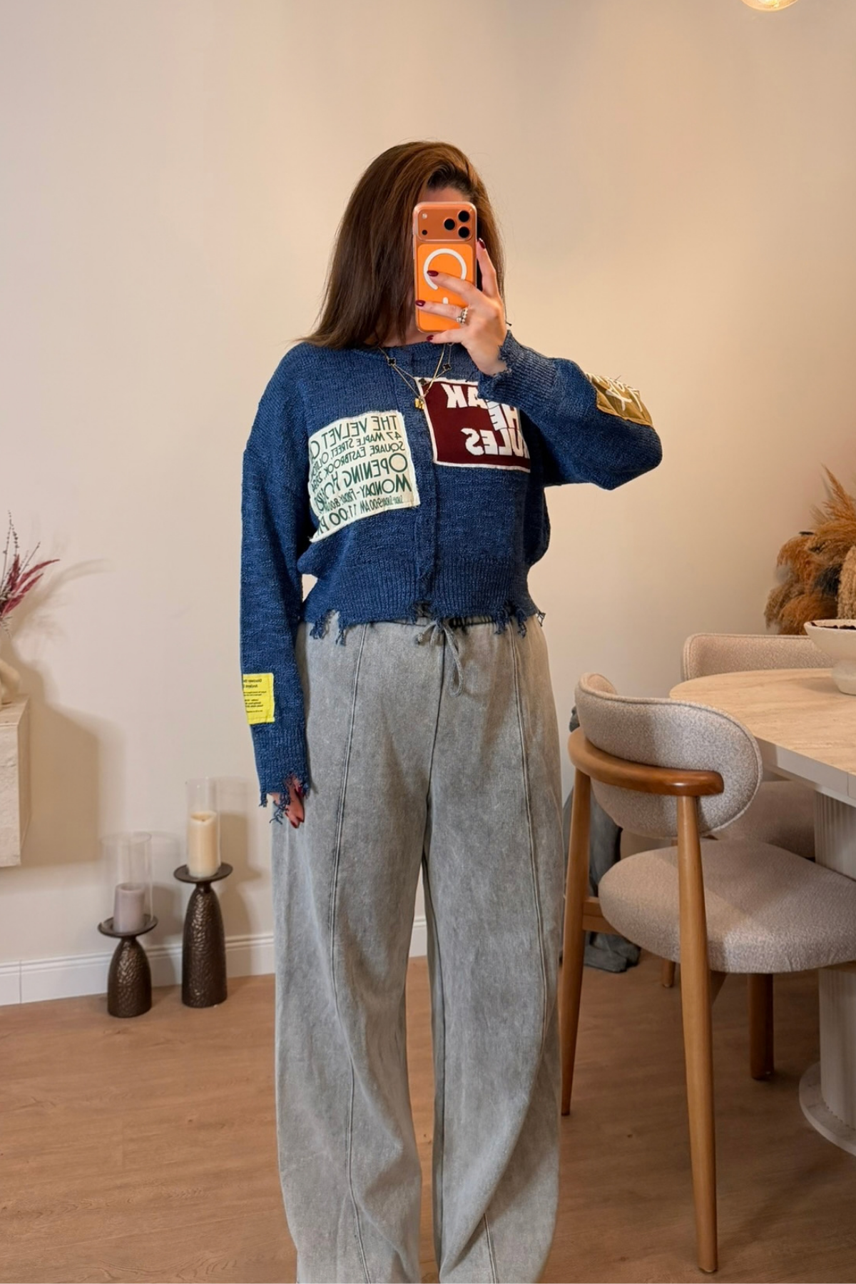 Lacivert Patch Detaylı Triko Kazak