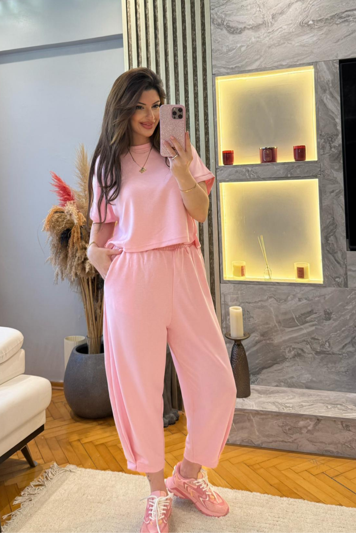 Pembe Modal Kumaş İkili Takım