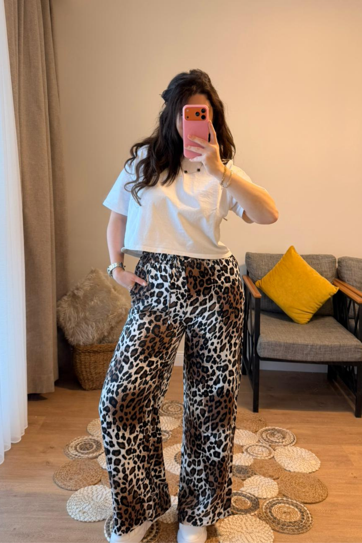 Saten Leopar Pantolon