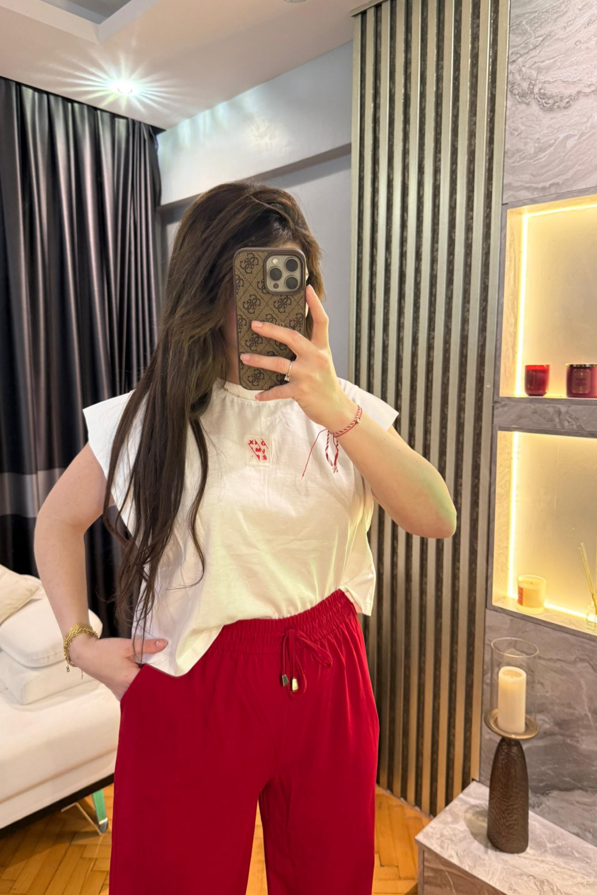 Beyaz Baskılı Crop T-Shirt
