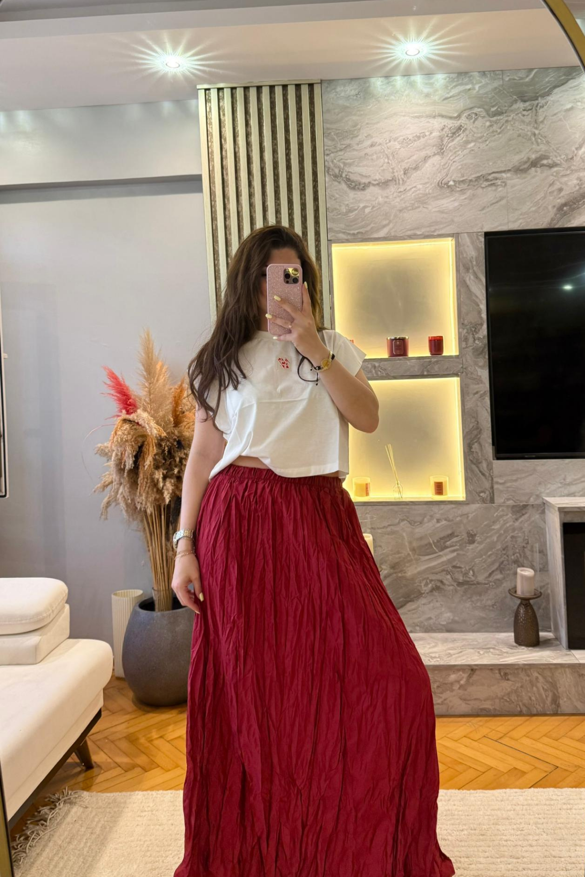Bordo Kırışık Etek