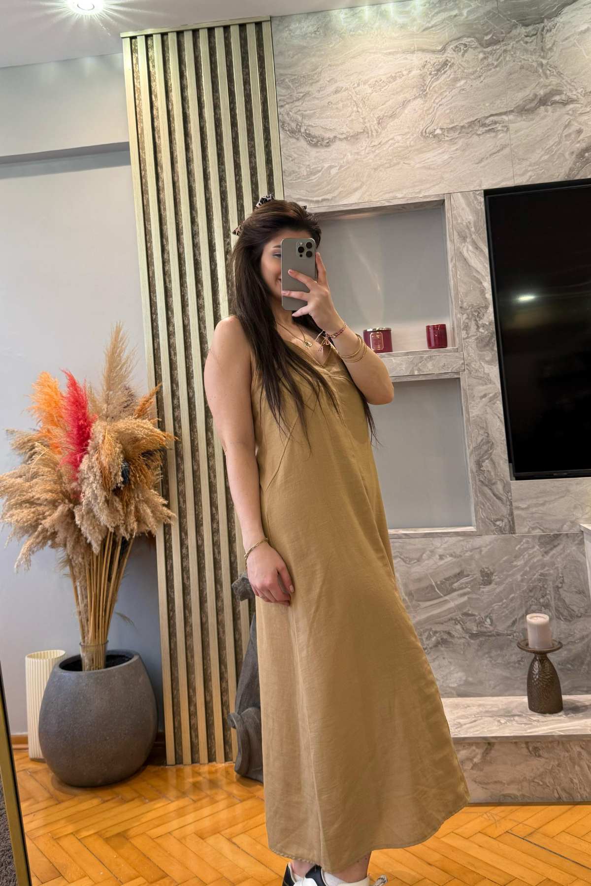 Camel İp Askılı Elbise