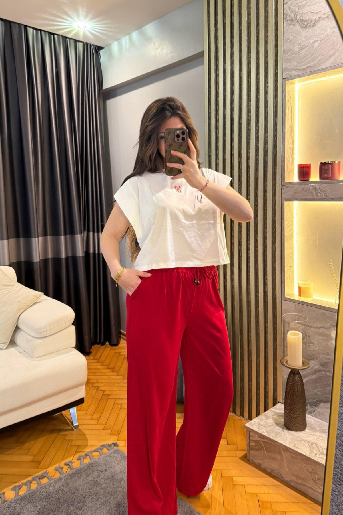 Kırmızı Bol Paça Pantalon